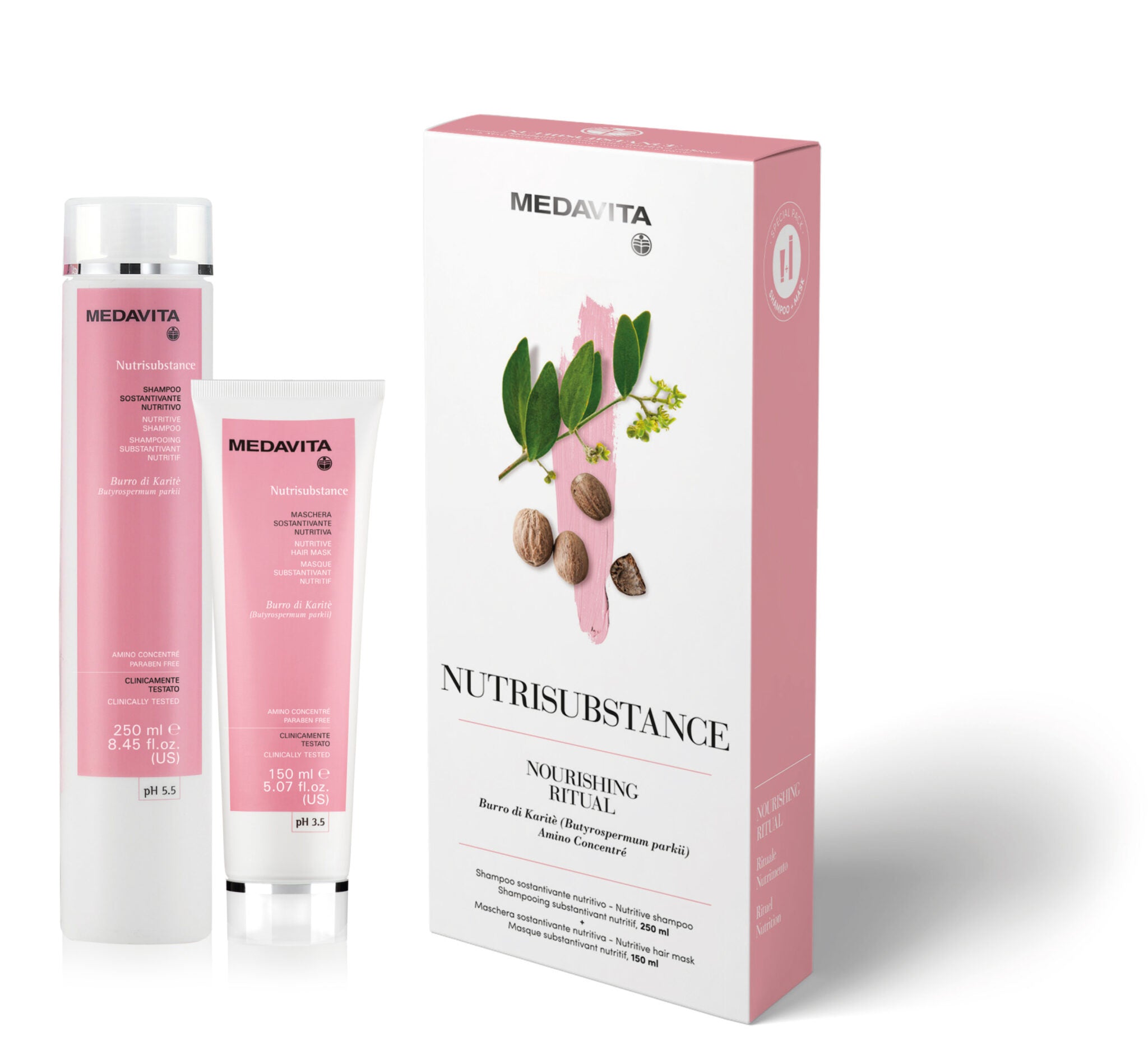 MEDAVITA NUTRISUBSTANCE Set păr uscat, deteriorat și deshidratat (ȘAMPON 250 ML+ MASCA 150 ML) - Coafor Bucuresti